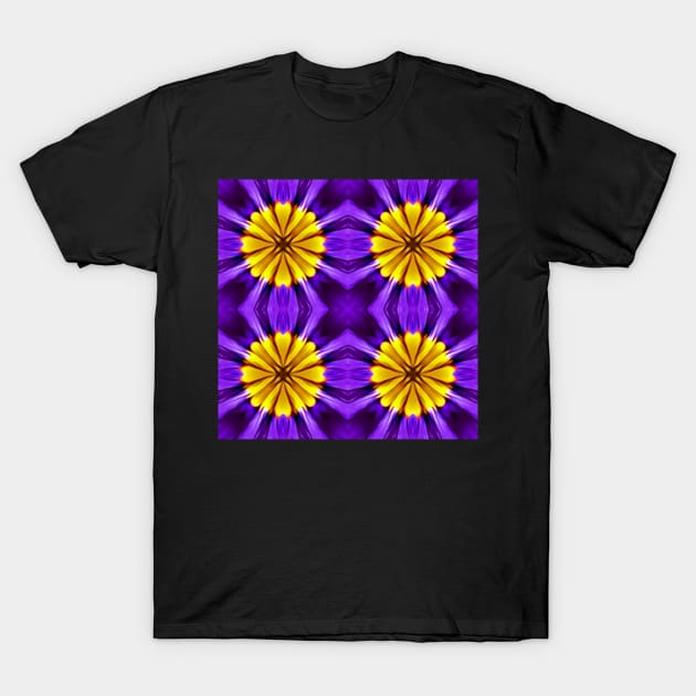 Royal Purple Violet Primrose With Gold Pattern 2 T-Shirt by BubbleMench